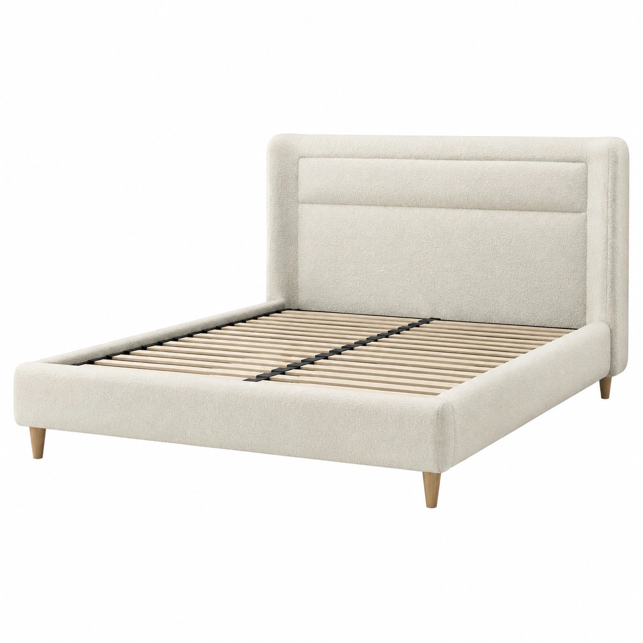 Lit double en bois et tissu polyester beige 200x160 cm