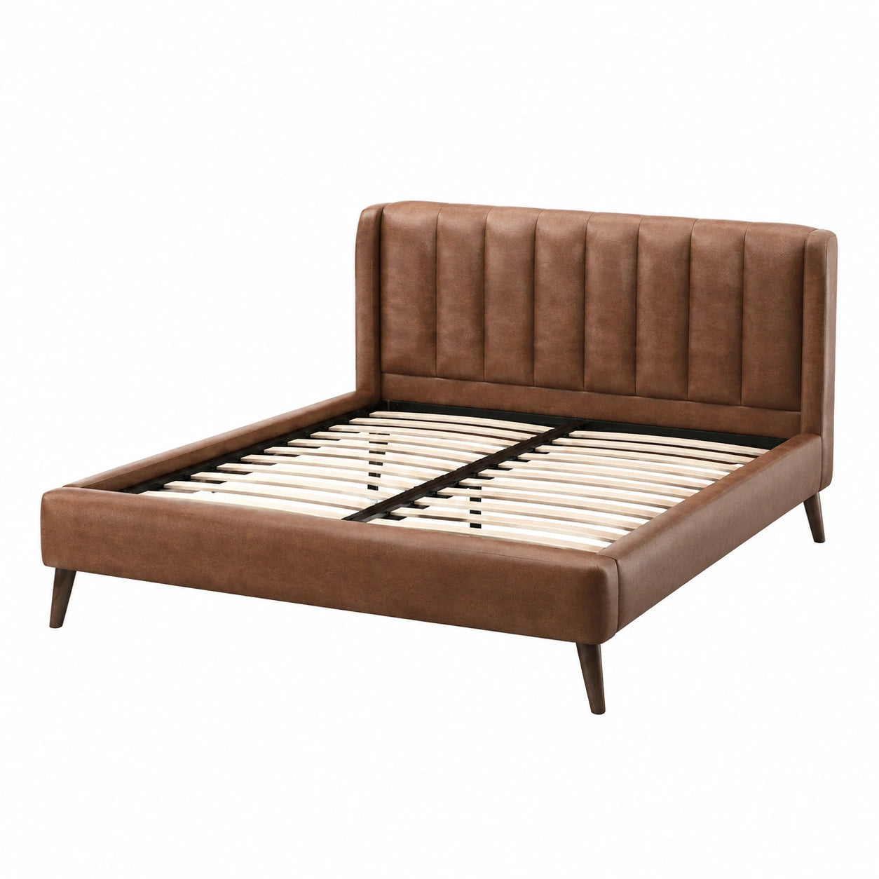Lit double en cuir synthétique avec tête de lit 140x200 cm marron