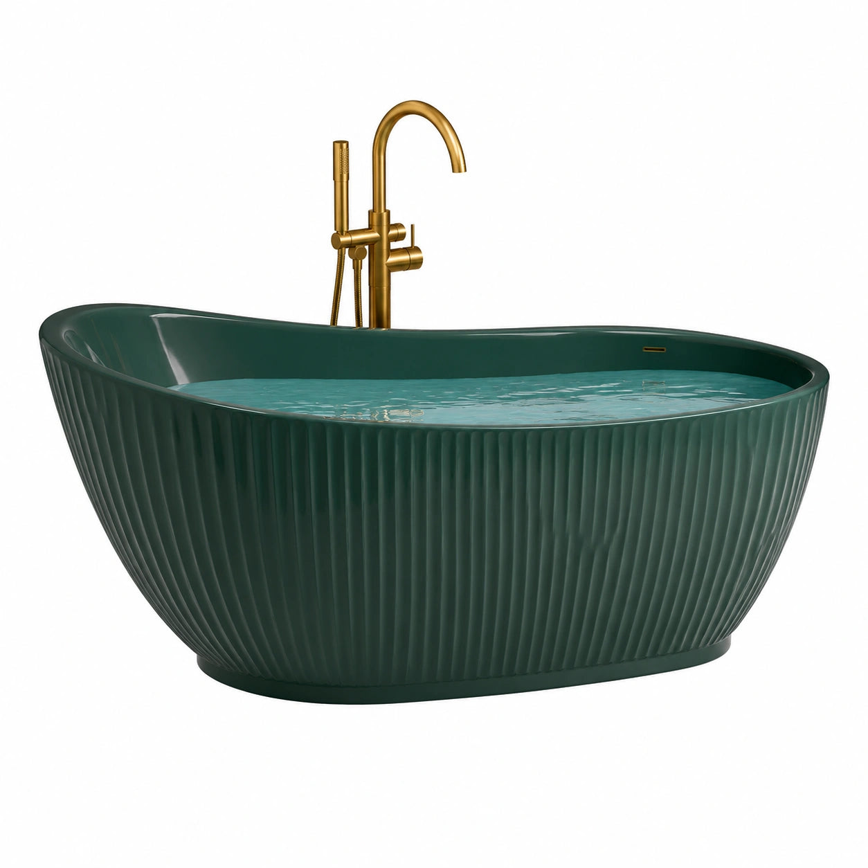 Baignoire îlot en acrylique vert foncé 170 cm avec raccords en laiton