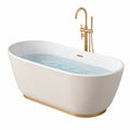 Baignoire îlot ovale en acrylique beige et blanc avec robinet en laiton