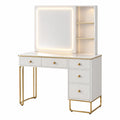 Coiffeuse en bois et métal avec miroir LED, blanc et doré