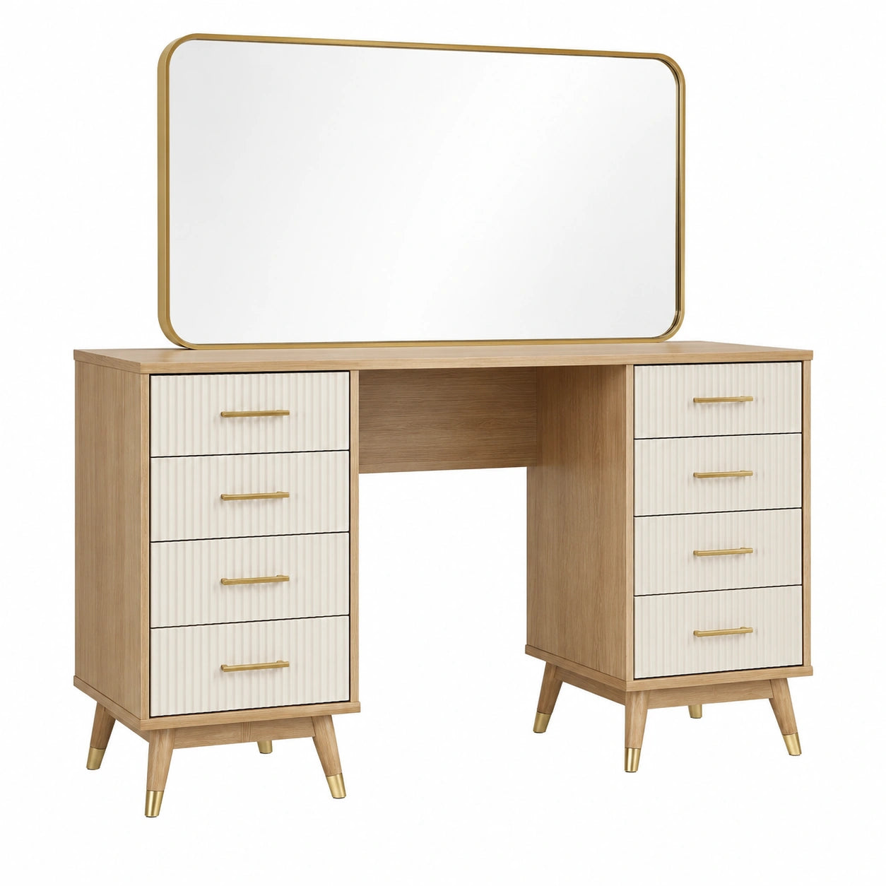 Coiffeuse en bois avec miroir et tiroirs multiples bois/ivoire