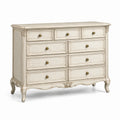 Commode en bois massif 9 tiroirs crème patinée