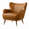 Fauteuil en cuir marron avec pieds en bois et métal