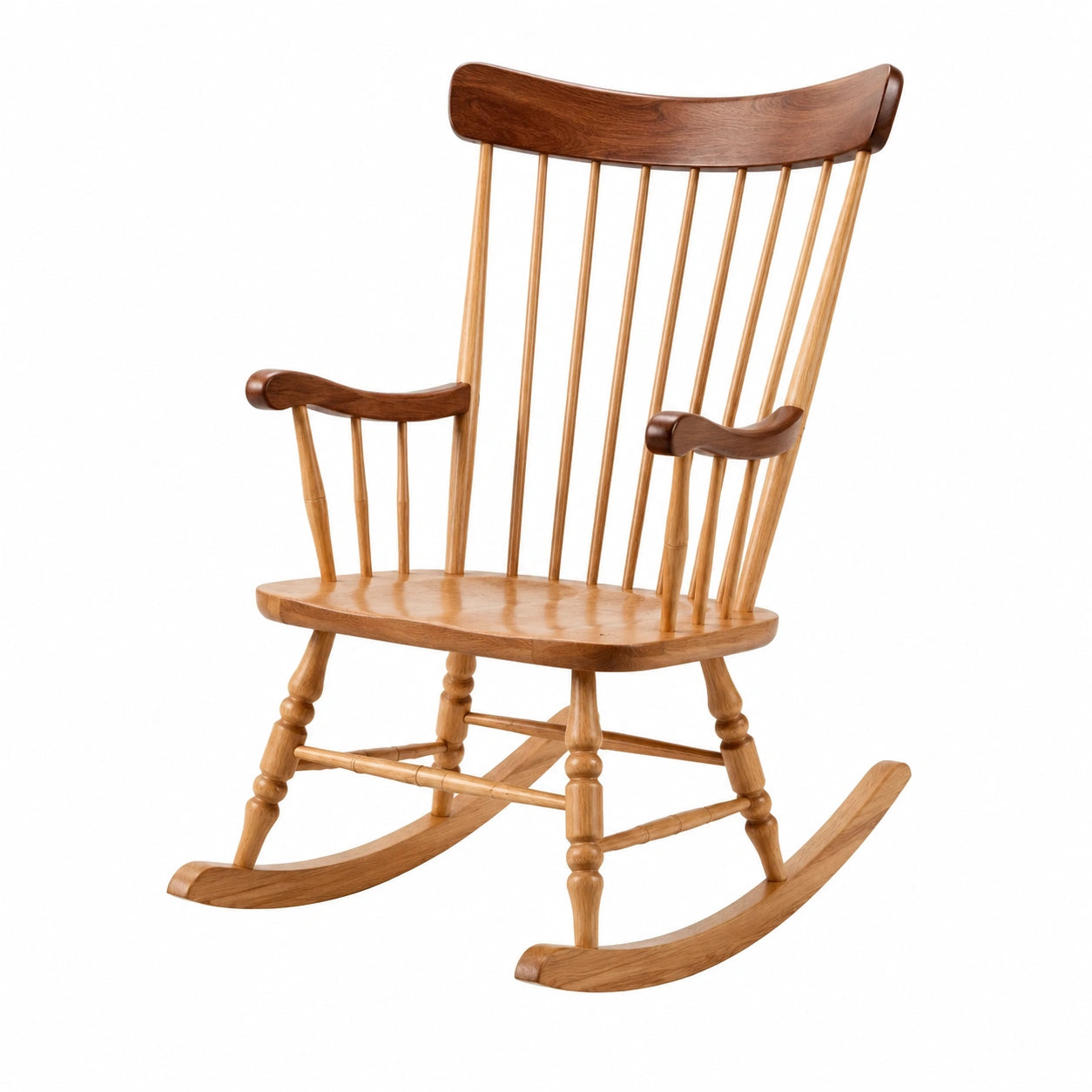 Chaise berçante en bois massif chêne brun